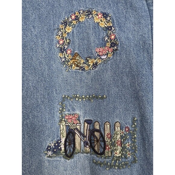 Vintage Womens Denim Shirt Sz XL Button Up Top Embroidered Garden Short Sleeve - Picture 6 of 12